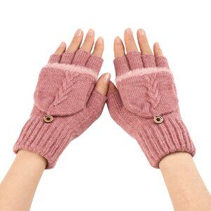 2/$30 Pink Knit Convertible Fingerless Gloves with Mitten Cover Hand Warmers